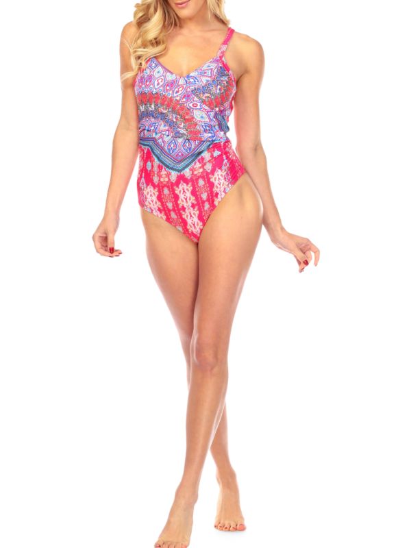 La Moda Clothing Printed & Beaded One-Piece Swimsuit